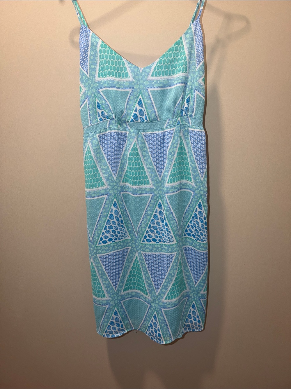 Old Navy Women’s Medium Blue Green Geometric Print Mini Dress Spaghetti Strap